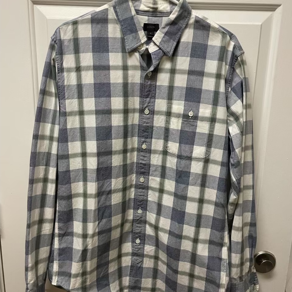 J. Crew Gray and White Plaid Button Down Shirt